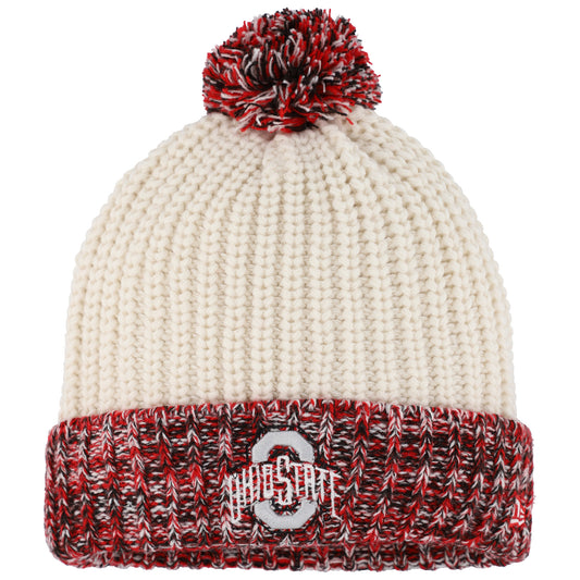 Girls Youth New Era Cream Ohio State Buckeyes Fresh Cuffed Knit Hat with Pom