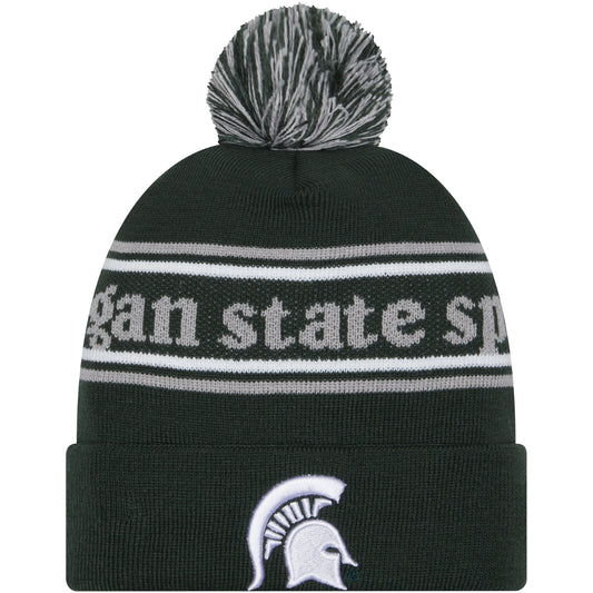 Men's New Era Green Michigan State Spartans Marquee Cuffed Knit Hat with Pom