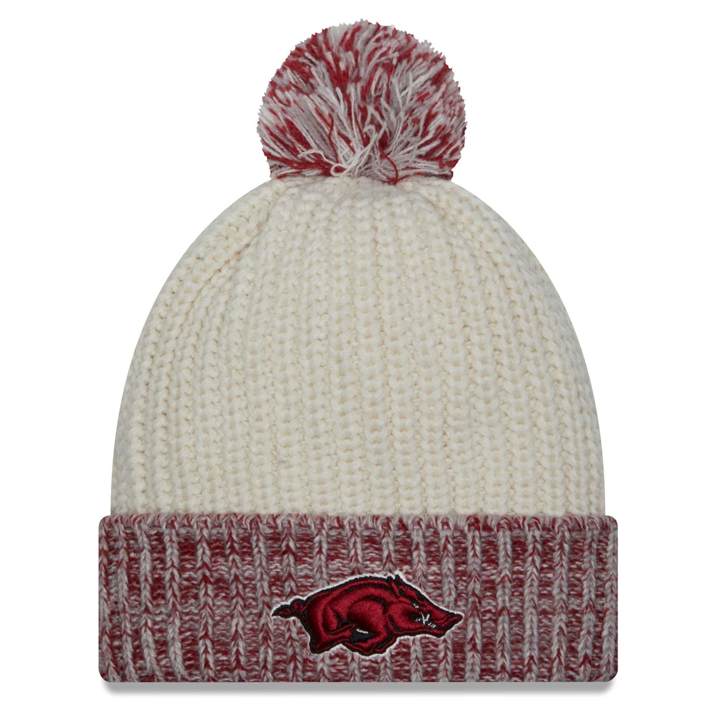 Women's New Era Cream Arkansas Razorbacks Fresh Cuffed Knit Hat with Pom