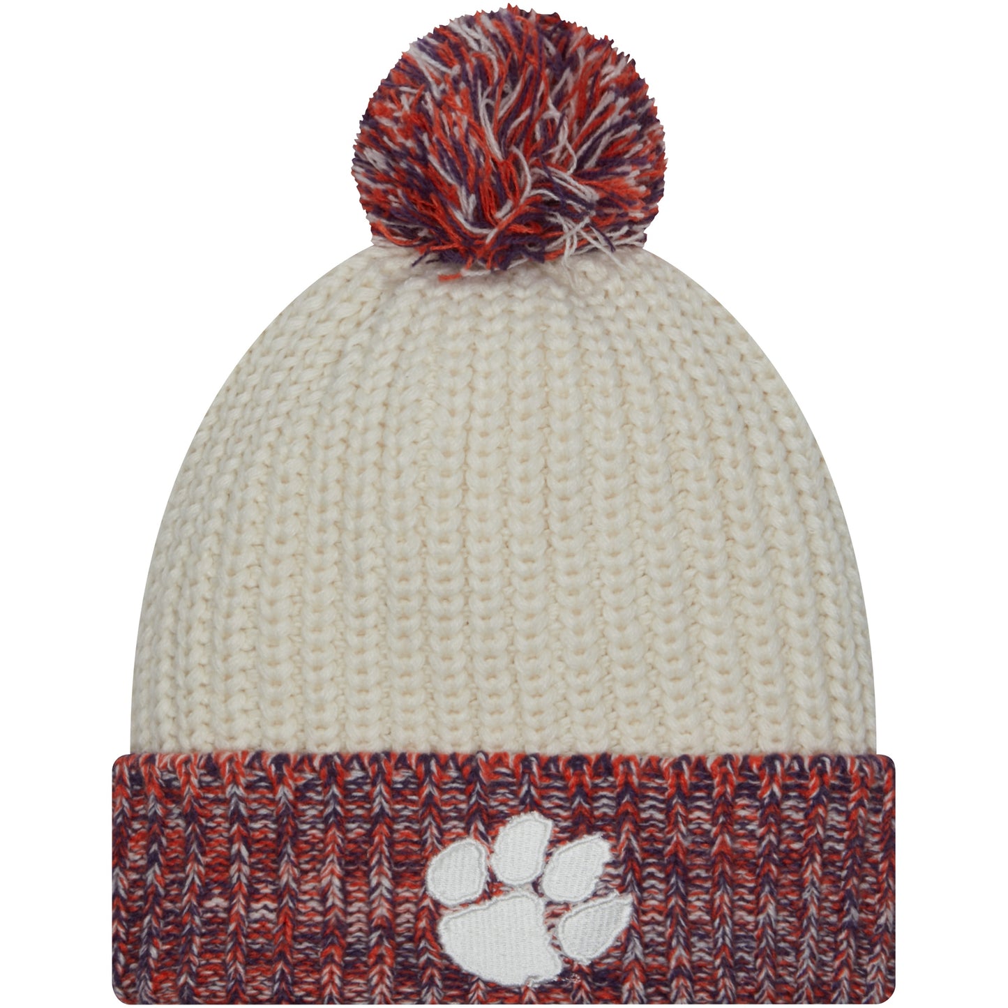 Women's New Era Cream Clemson Tigers Fresh Cuffed Knit Hat with Pom