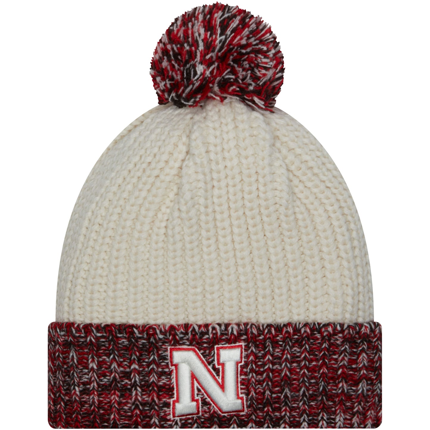 Women's New Era Cream Nebraska Huskers Fresh Cuffed Knit Hat with Pom