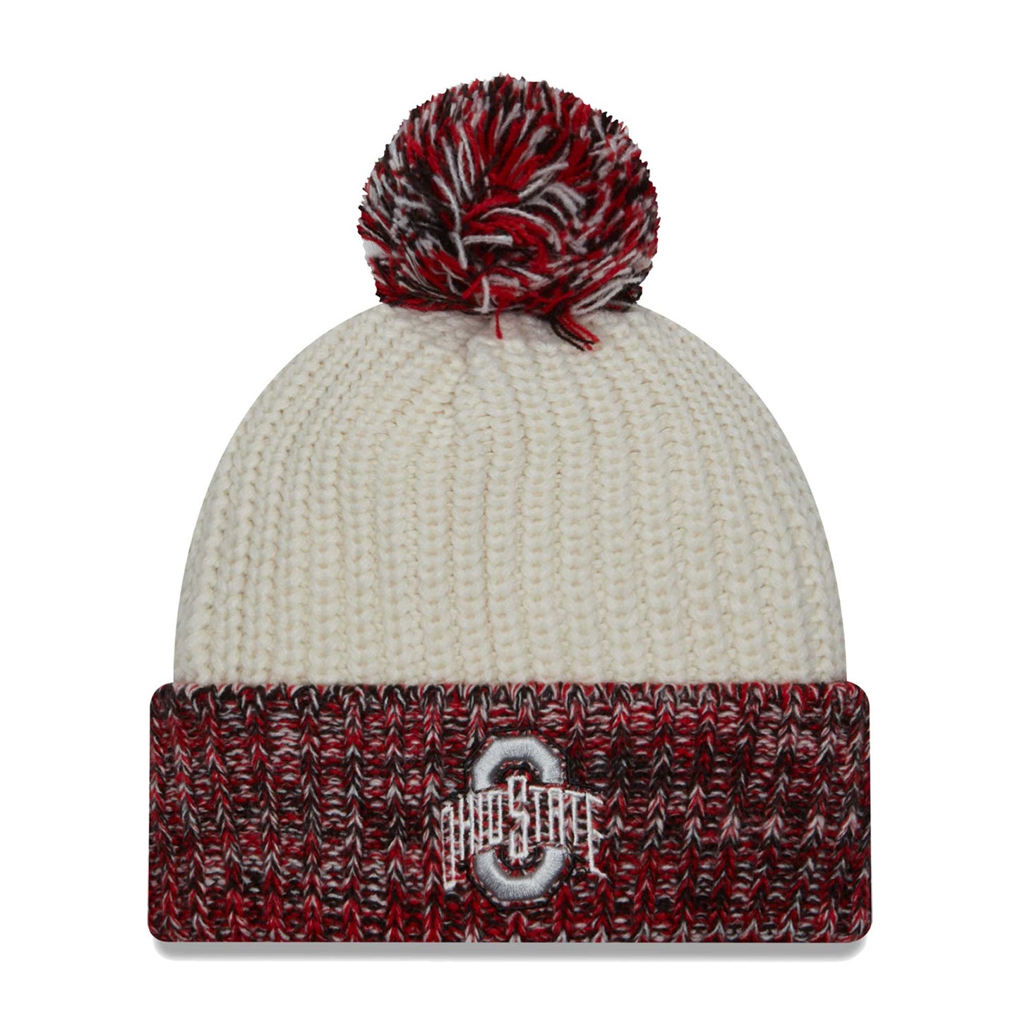 Women's New Era Cream Ohio State Buckeyes Fresh Cuffed Knit Hat with Pom