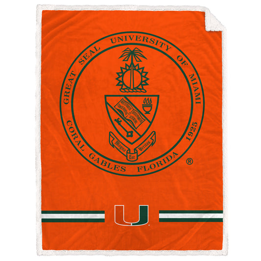 Miami Hurricanes 60'' x 80'' University Seal Flannel Sherpa Blanket