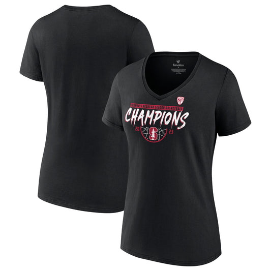 Women's Black Stanford Cardinal 2023 PAC-12 Women's Basketball Regular Season Champions V-Neck T-Shirt