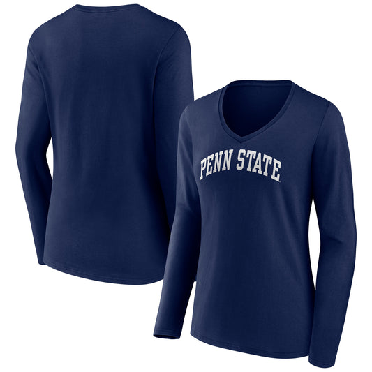 Women's Navy Penn State Nittany Lions Basic Arch Long Sleeve V-Neck T-Shirt