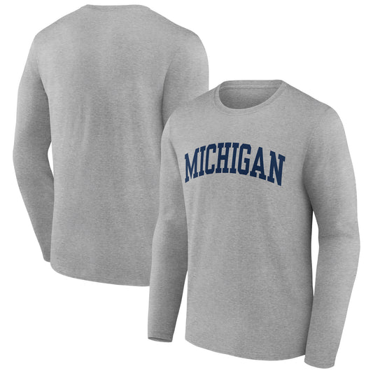 Men's Gray Michigan Wolverines Basic Arch Long Sleeve T-Shirt