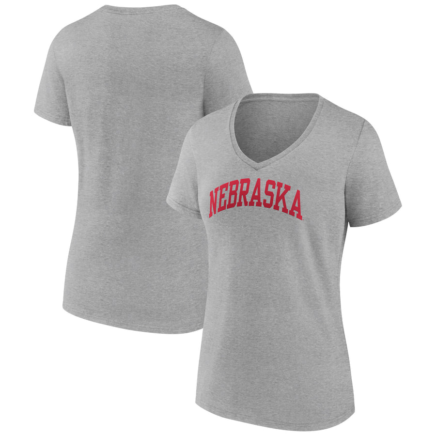 Women's Gray Nebraska Huskers Basic Arch V-Neck T-Shirt