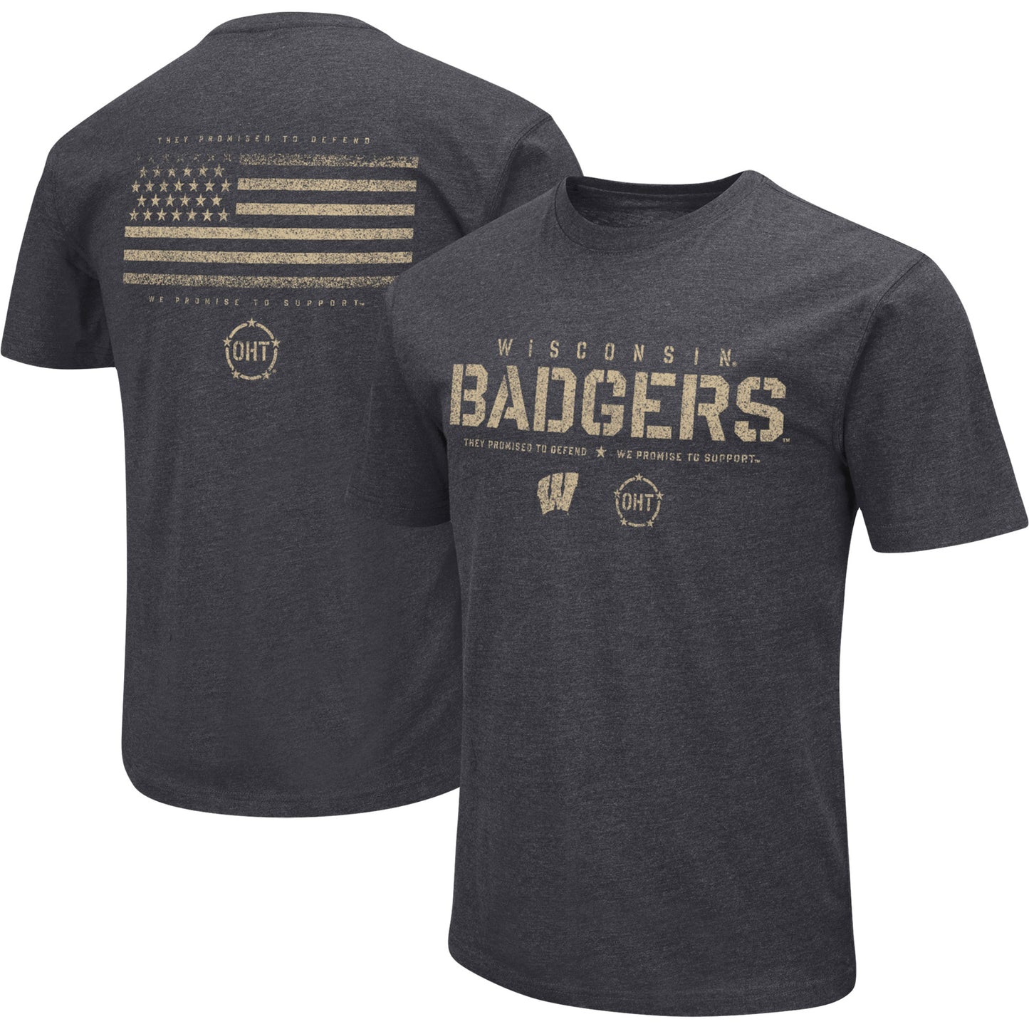 Men's Colosseum Heather Black Wisconsin Badgers Big & Tall OHT Military Appreciation Playbook T-Shirt