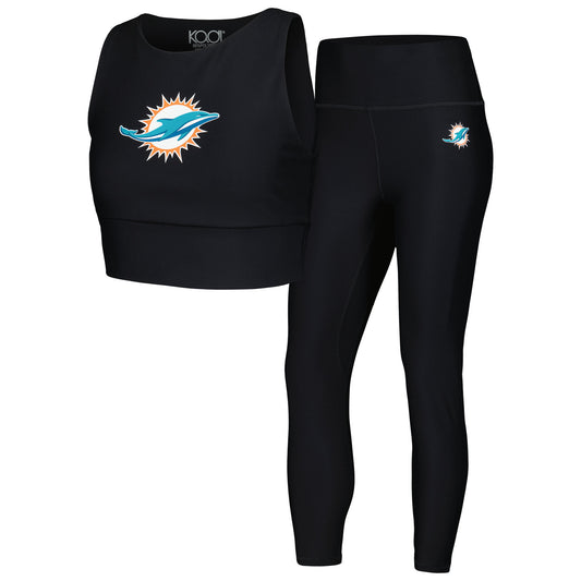 Women's Black Miami Dolphins Leggings & Midi Bra Set