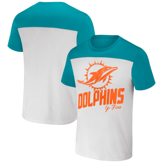 Men's NFL x Darius Rucker Collection by Fanatics White/Aqua Miami Dolphins Colorblocked T-Shirt