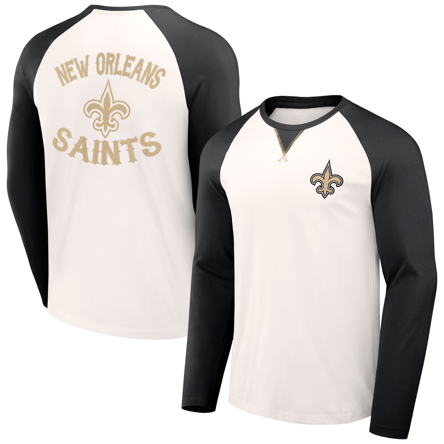 Men's NFL x Darius Rucker Collection by Fanatics Cream/Black New Orleans Saints Long Sleeve Raglan T-Shirt