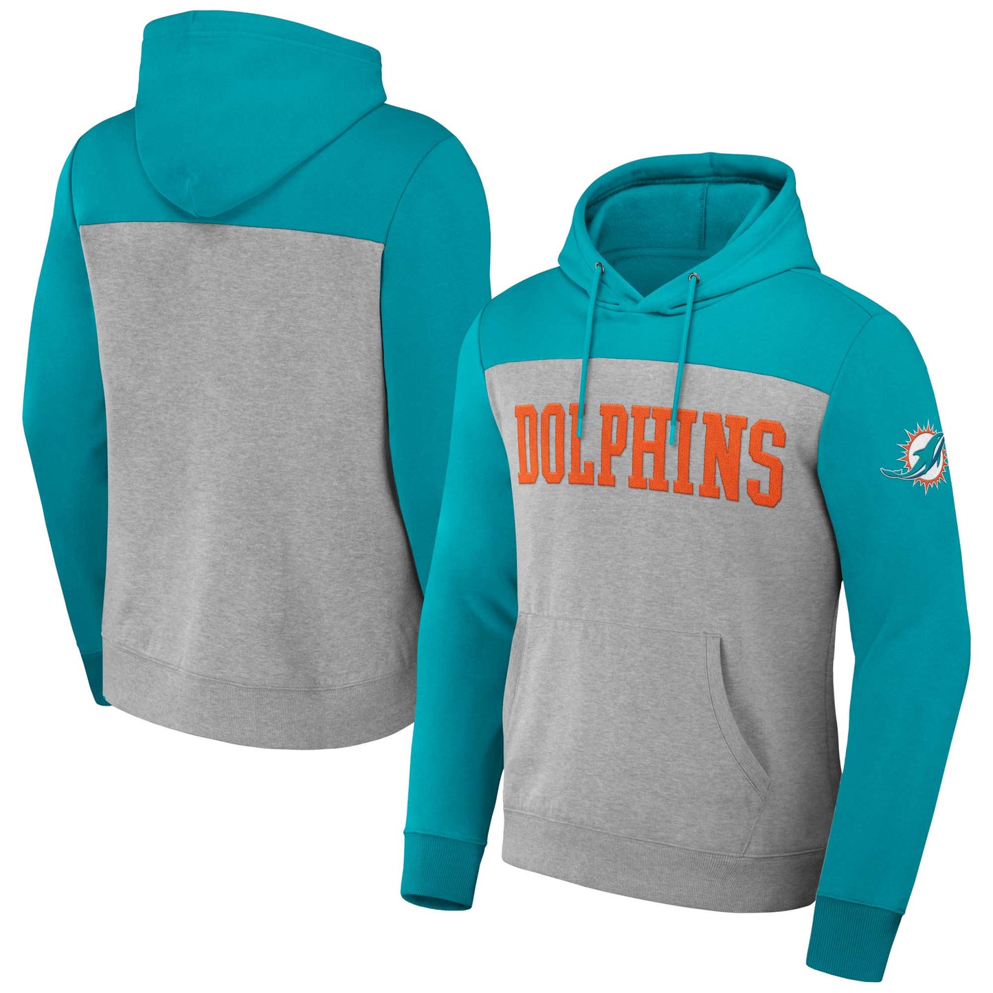 Men's NFL x Darius Rucker Collection by Fanatics Heather Gray Miami Dolphins Color Blocked Pullover Hoodie