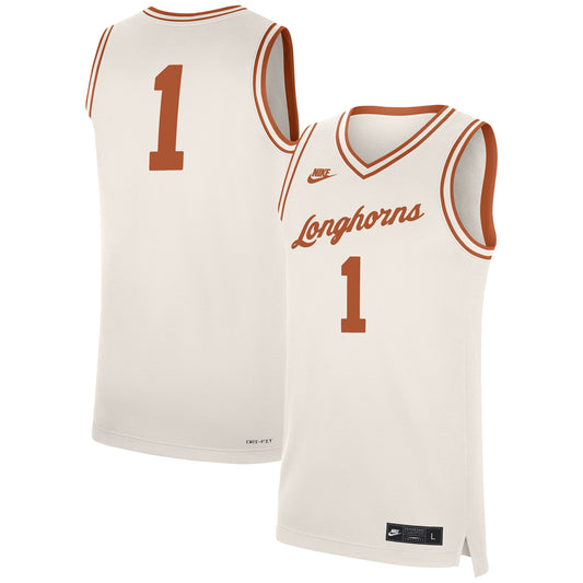 Men's Nike #1 Natural Texas Longhorns Retro Replica Jersey