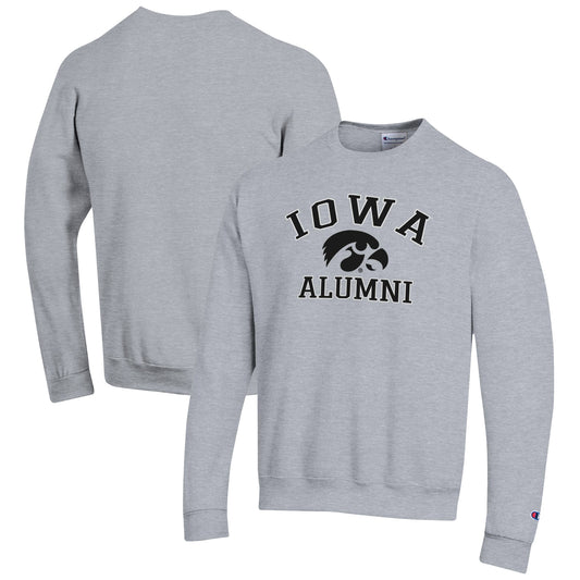 Men's Champion  Gray Iowa Hawkeyes Alumni Logo Arch Pullover Sweatshirt