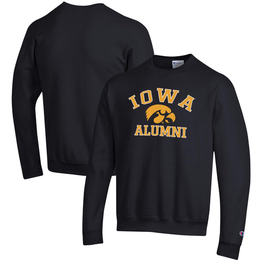 Men's Champion  Black Iowa Hawkeyes Alumni Logo Arch Pullover Sweatshirt