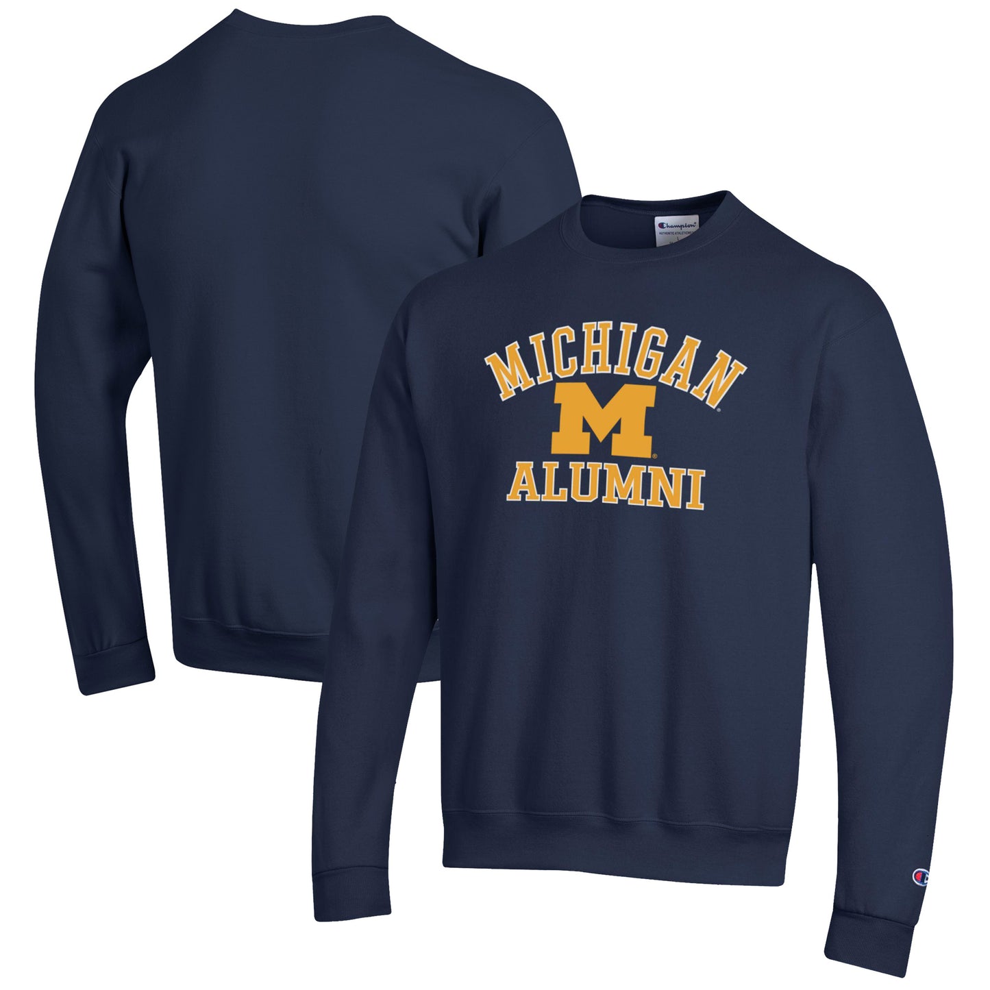 Men's Champion  Navy Michigan Wolverines Alumni Logo Arch Pullover Sweatshirt