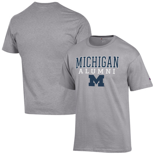 Men's Champion  Gray Michigan Wolverines Alumni Logo Stack T-Shirt