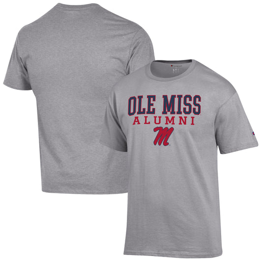 Men's Champion  Gray Ole Miss Rebels Alumni Logo Stack T-Shirt