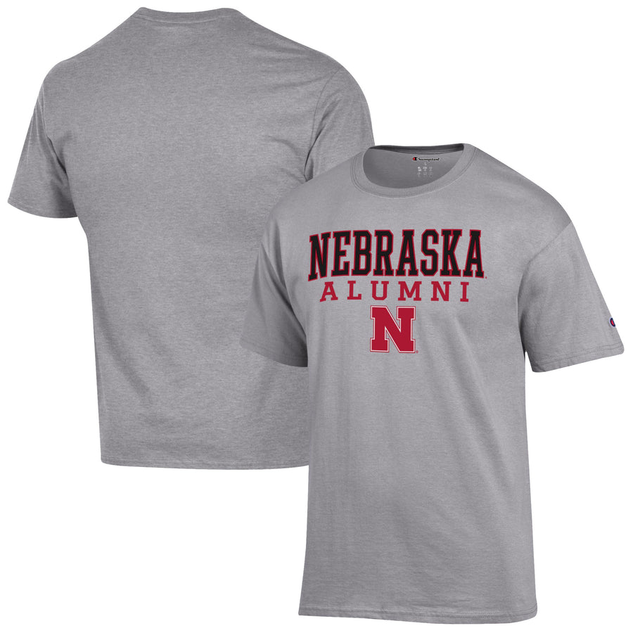 Men's Champion  Gray Nebraska Huskers Alumni Logo Stack T-Shirt