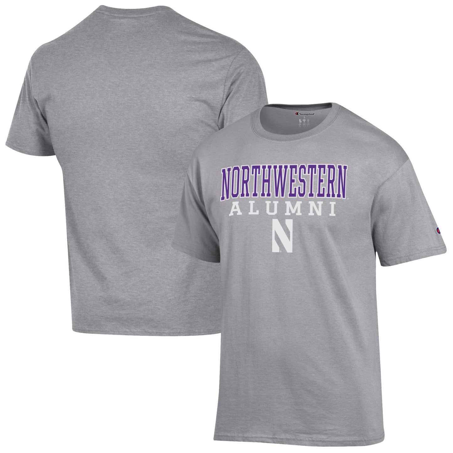 Men's Champion  Gray Northwestern Wildcats Alumni Logo Stack T-Shirt