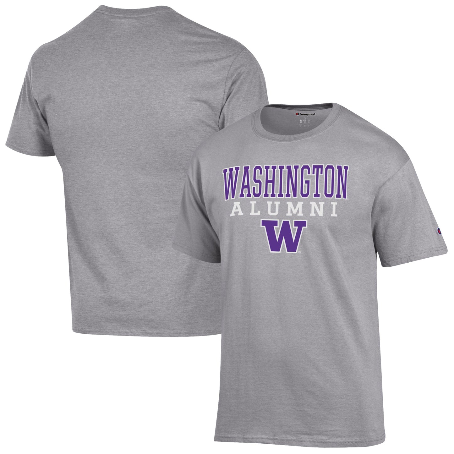 Men's Champion  Gray Washington Huskies Alumni Logo Stack T-Shirt