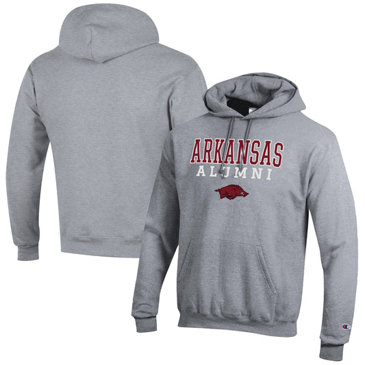 Men's Champion  Gray Arkansas Razorbacks Alumni Logo Stack Pullover Hoodie