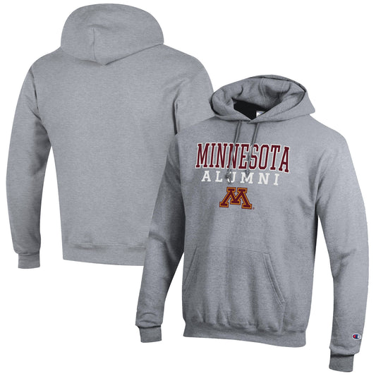 Men's Champion  Gray Minnesota Golden Gophers Alumni Logo Stack Pullover Hoodie