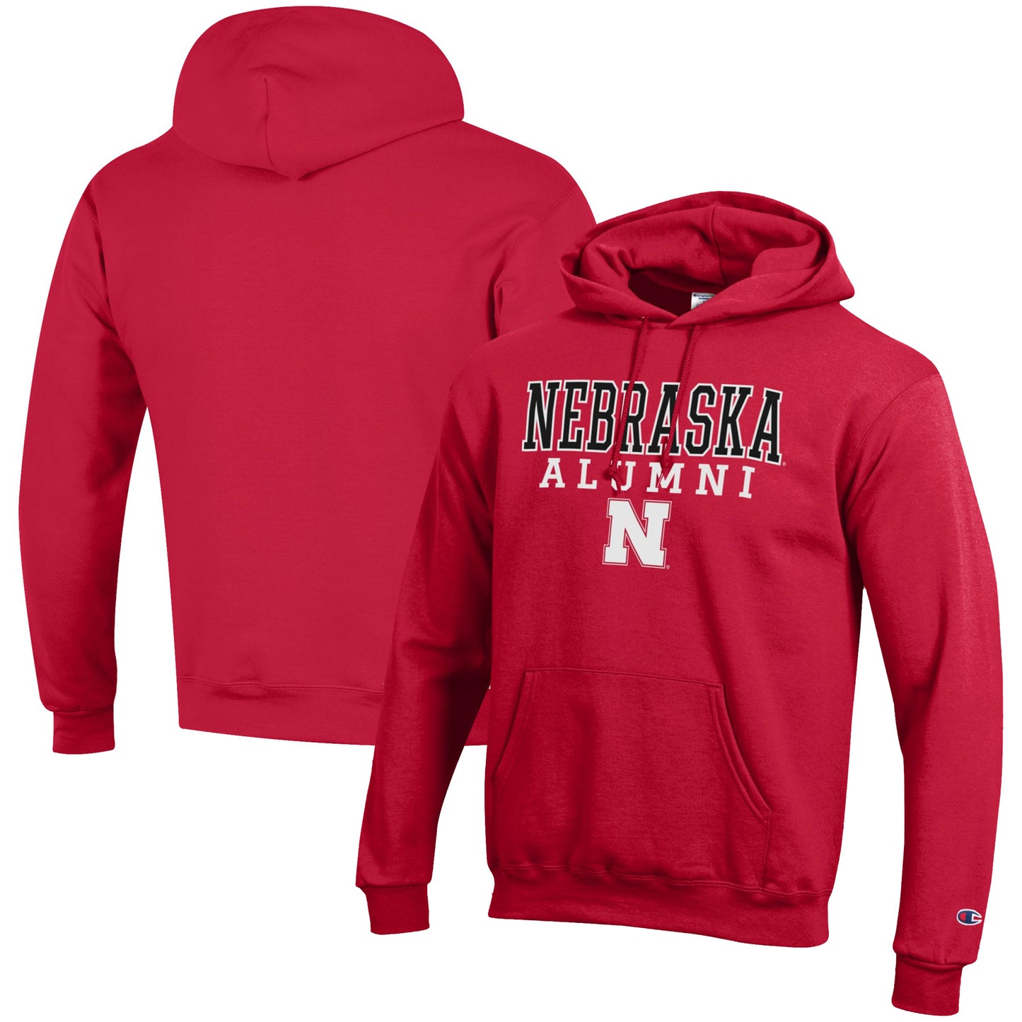 Men's Champion  Scarlet Nebraska Huskers Alumni Logo Stack Pullover Hoodie