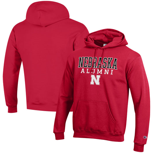 Men's Champion  Scarlet Nebraska Huskers Alumni Logo Stack Pullover Hoodie