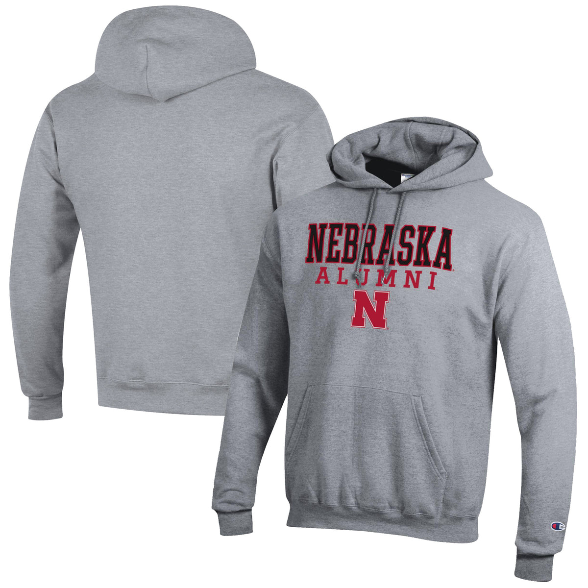 Men's Champion  Gray Nebraska Huskers Alumni Logo Stack Pullover Hoodie