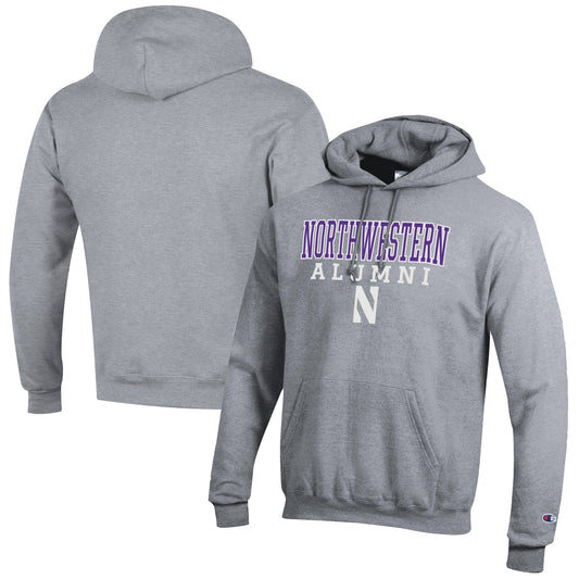 Men's Champion  Gray Northwestern Wildcats Alumni Logo Stack Pullover Hoodie