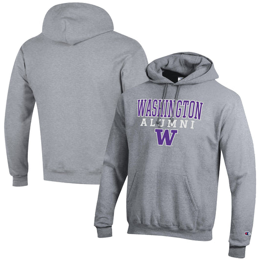 Men's Champion  Gray Washington Huskies Alumni Logo Stack Pullover Hoodie