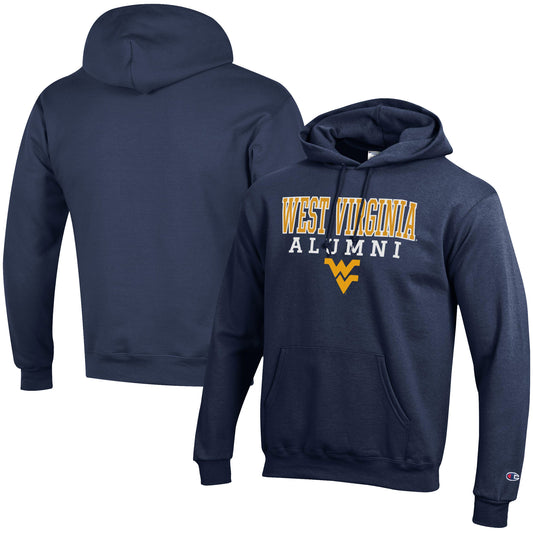 Men's Champion  Navy West Virginia Mountaineers Alumni Logo Stack Pullover Hoodie