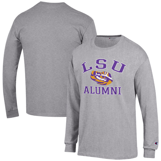 Men's Champion  Gray LSU Tigers Alumni Logo Long Sleeve T-Shirt