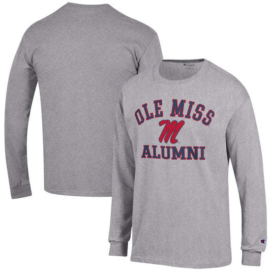 Men's Champion  Gray Ole Miss Rebels Alumni Logo Long Sleeve T-Shirt