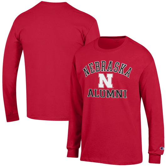 Men's Champion  Scarlet Nebraska Huskers Alumni Logo Long Sleeve T-Shirt