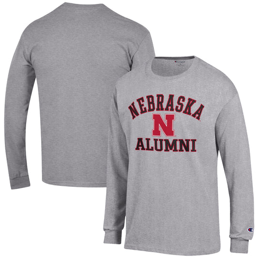 Men's Champion  Gray Nebraska Huskers Alumni Logo Long Sleeve T-Shirt