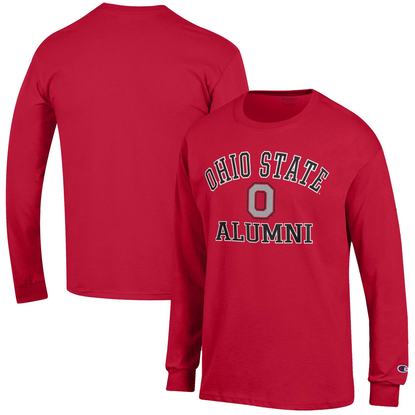 Men's Champion  Scarlet Ohio State Buckeyes Alumni Logo Long Sleeve T-Shirt