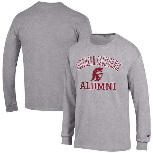 Men's Champion  Gray USC Trojans Alumni Logo Long Sleeve T-Shirt