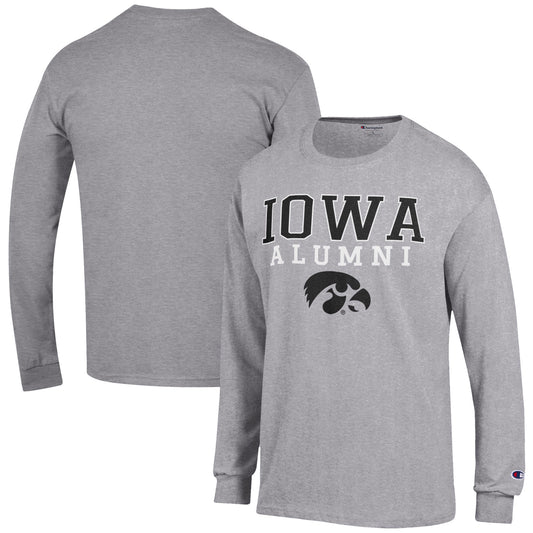 Men's Champion  Gray Iowa Hawkeyes Alumni Logo Stack Long Sleeve T-Shirt