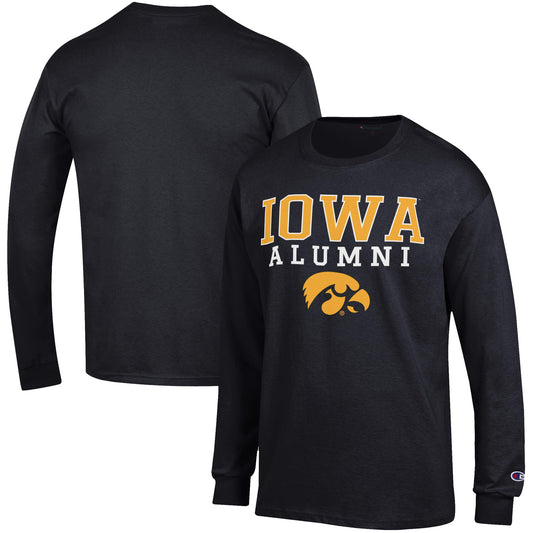 Men's Champion  Black Iowa Hawkeyes Alumni Logo Stack Long Sleeve T-Shirt