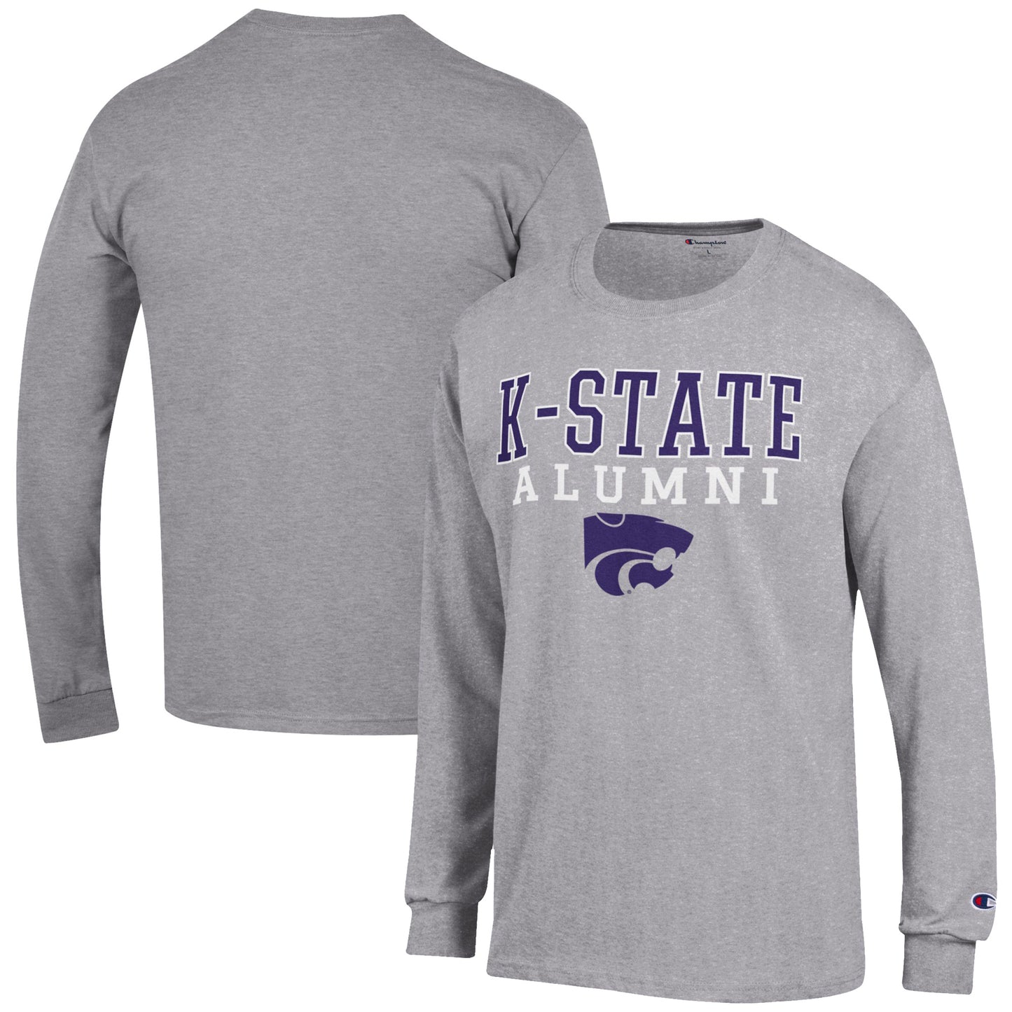 Men's Champion  Gray Kansas State Wildcats Alumni Logo Stack Long Sleeve T-Shirt
