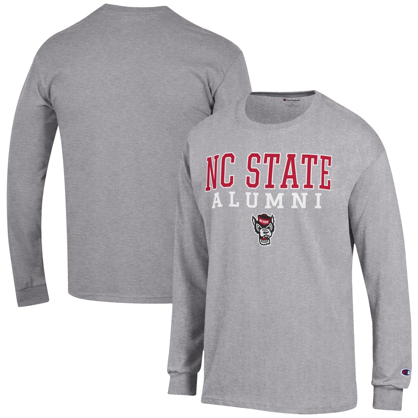 Men's Champion  Gray NC State Wolfpack Alumni Logo Stack Long Sleeve T-Shirt