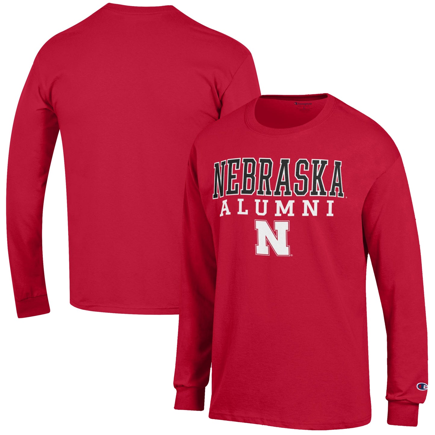 Men's Champion  Scarlet Nebraska Huskers Alumni Logo Stack Long Sleeve T-Shirt