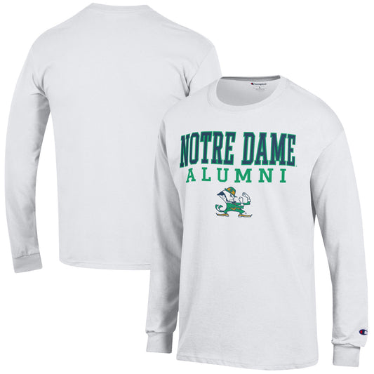 Men's Champion  White Notre Dame Fighting Irish Alumni Logo Stack Long Sleeve T-Shirt