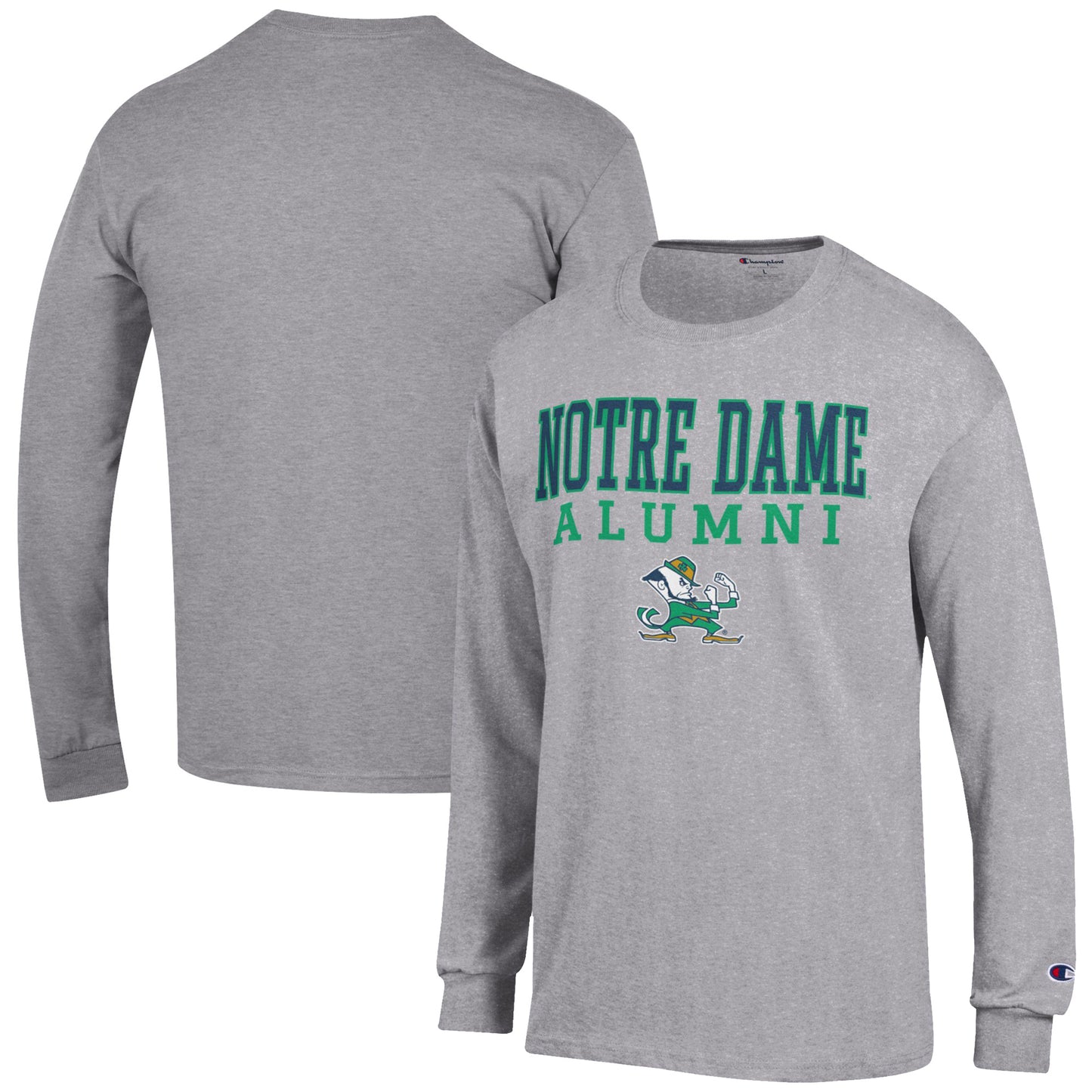 Men's Champion  Gray Notre Dame Fighting Irish Alumni Logo Stack Long Sleeve T-Shirt