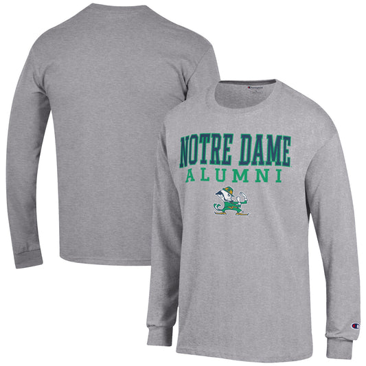 Men's Champion  Gray Notre Dame Fighting Irish Alumni Logo Stack Long Sleeve T-Shirt