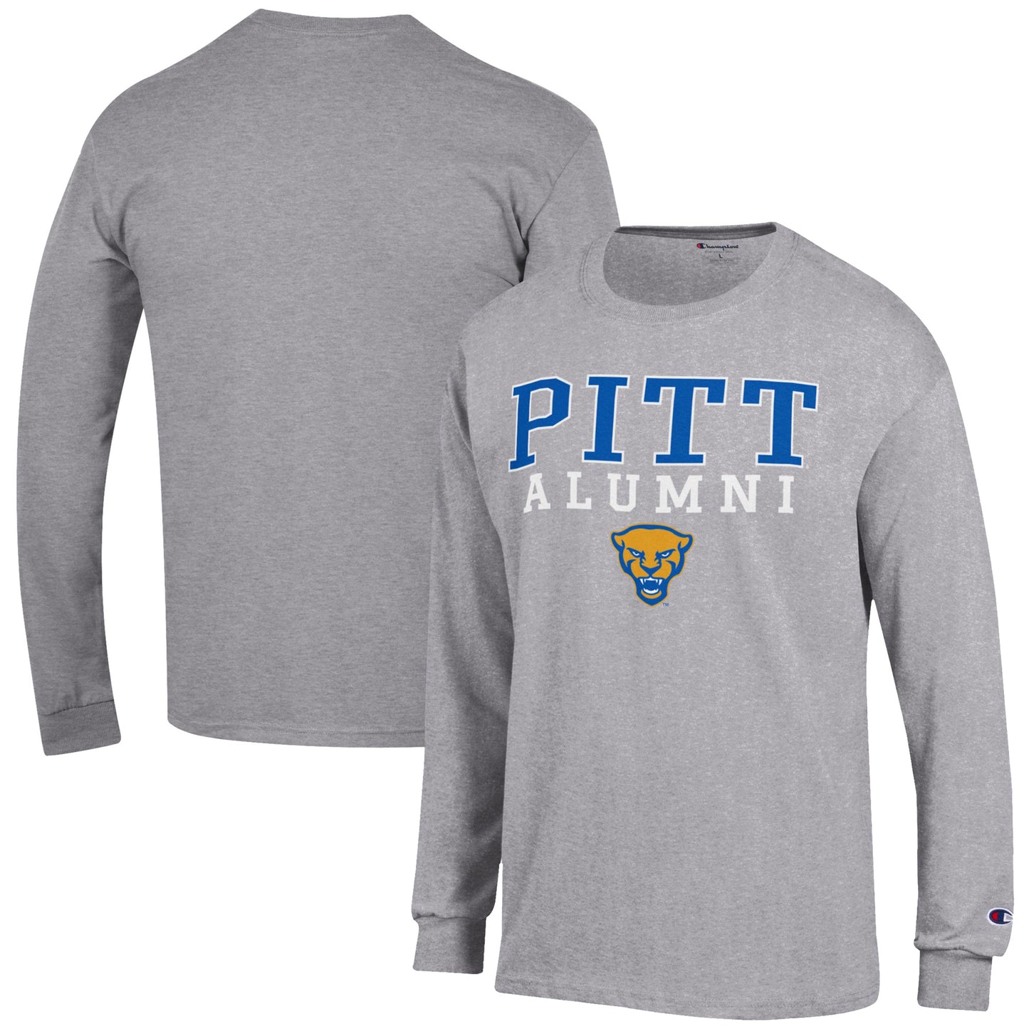 Men's Champion  Gray Pitt Panthers Alumni Logo Stack Long Sleeve T-Shirt