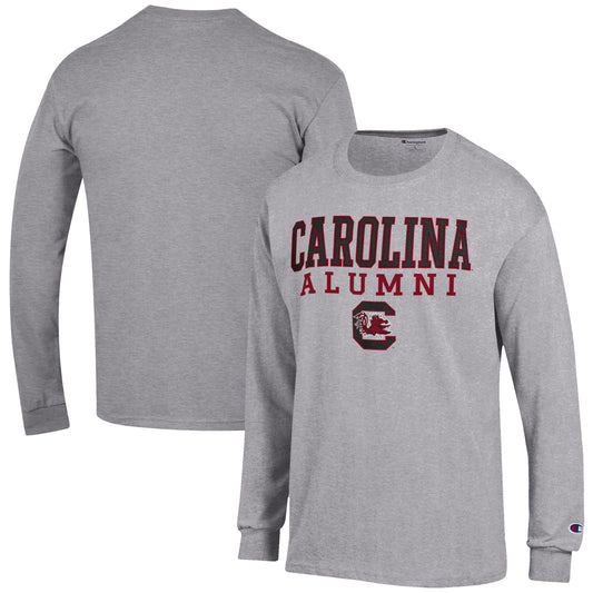 Men's Champion  Gray South Carolina Gamecocks Alumni Logo Stack Long Sleeve T-Shirt