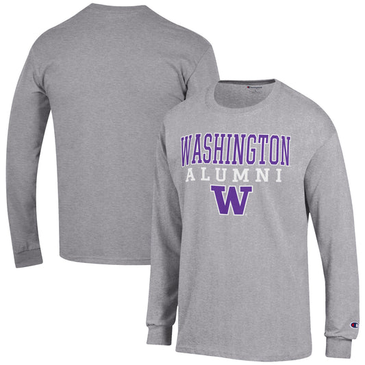 Men's Champion  Gray Washington Huskies Alumni Logo Stack Long Sleeve T-Shirt